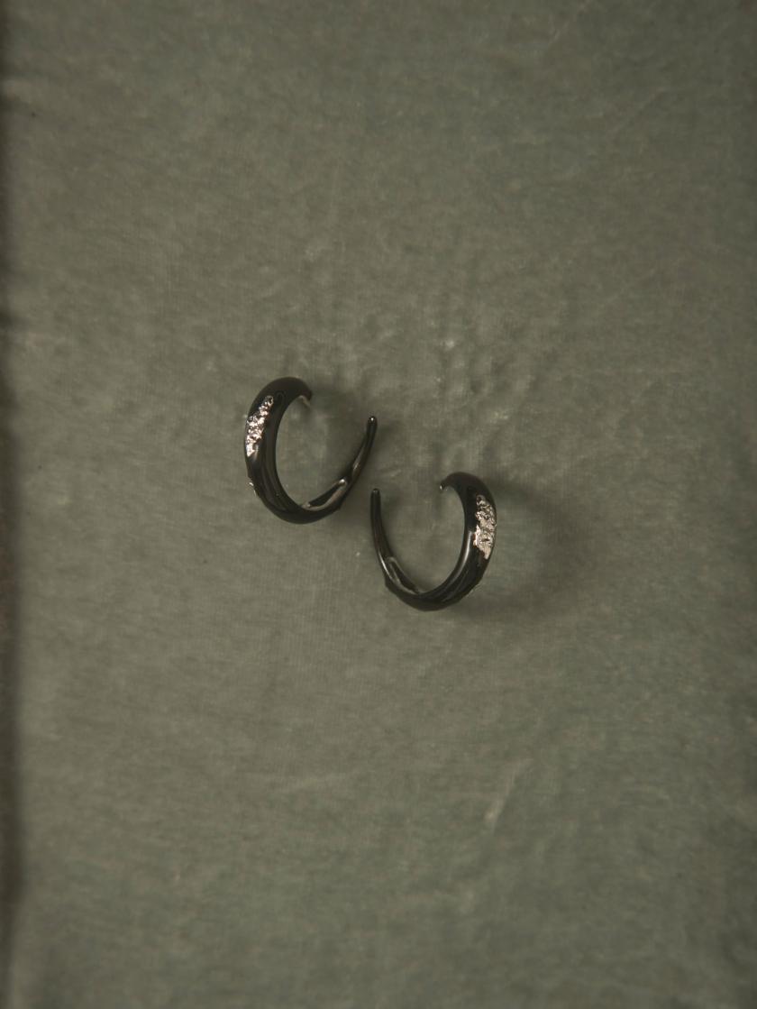 Earrings | Black Enamel Textured Hoops (Silver) Earrings Black