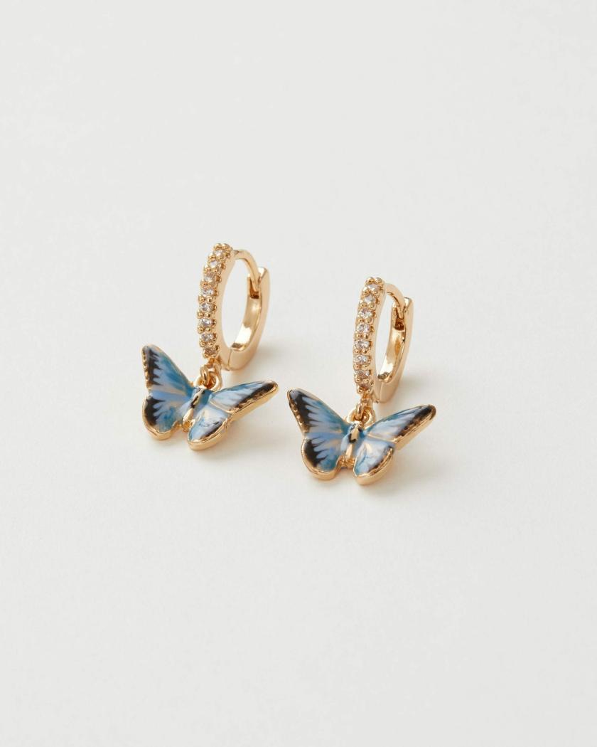 Earrings | Enamel Blue Butterfly Huggie Earrings Earrings Blue