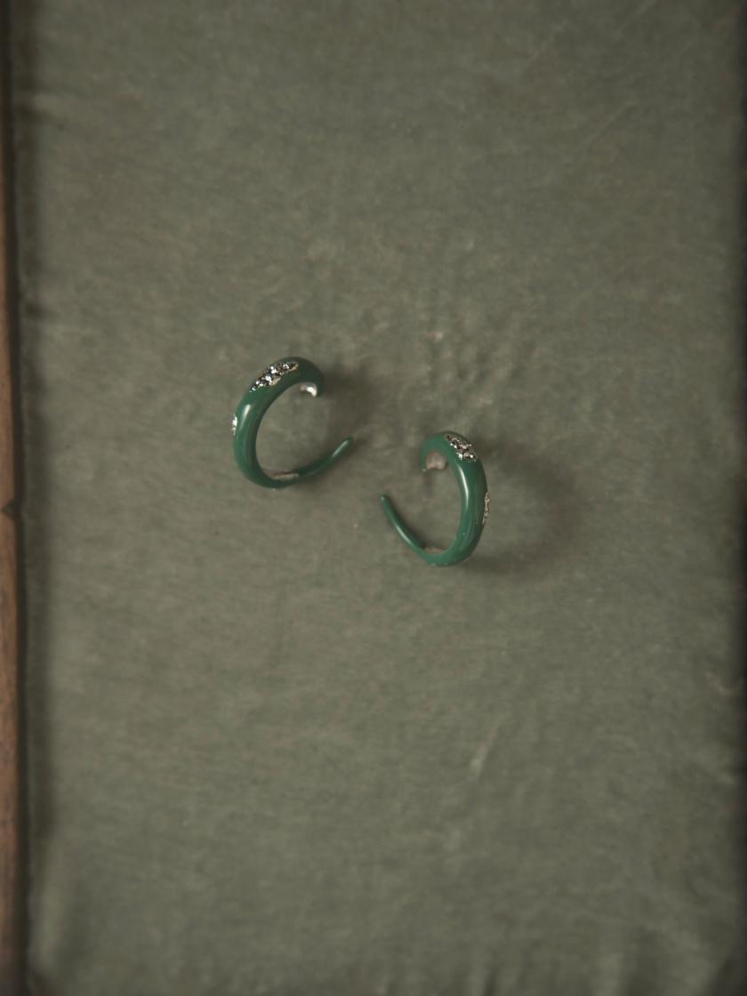 Earrings | Green Enamel Textured Hoops (Silver) Earrings Earrings