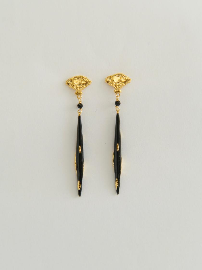 Earrings | Long Enamel Earrings With Fan Earrings Black