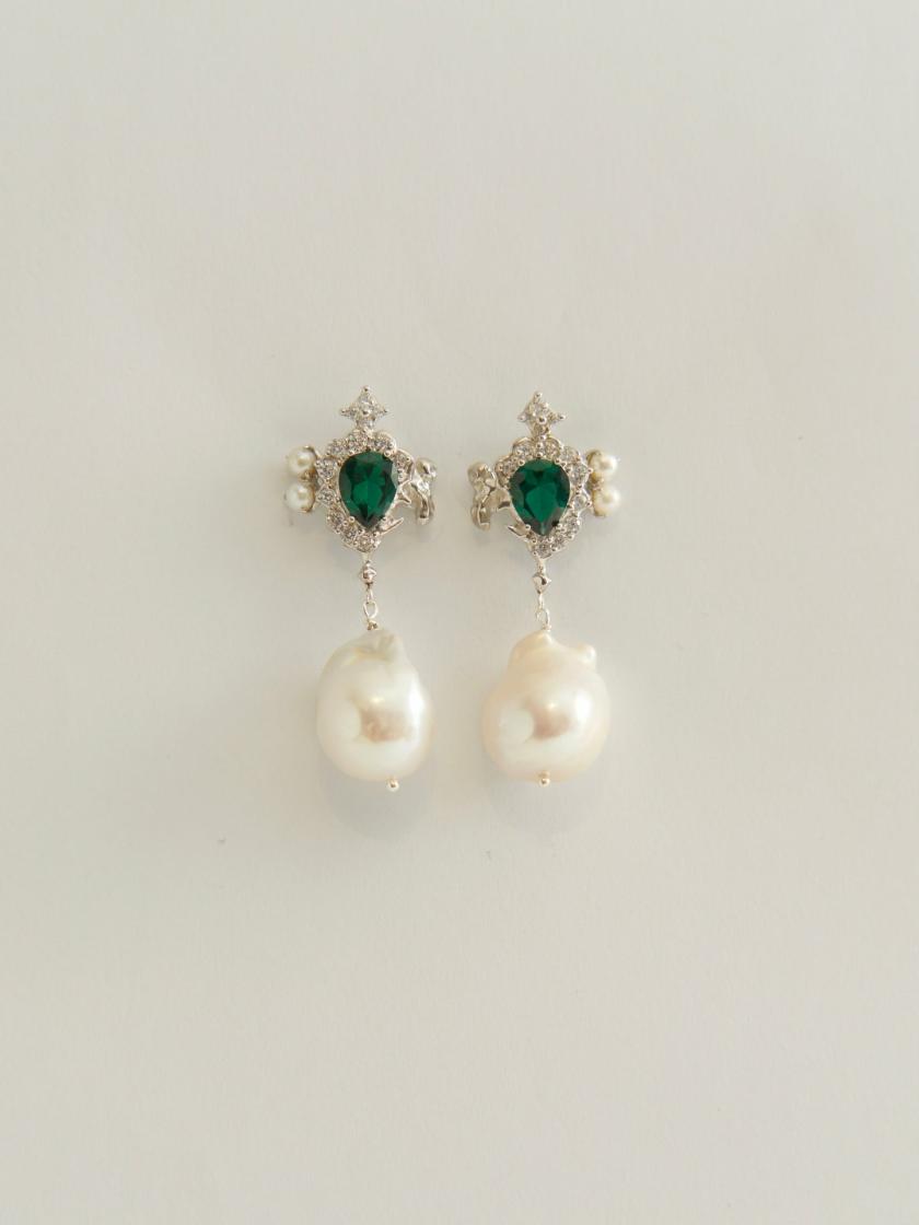 Earrings | Molten Zircon With Baroque Pearl Earrings (Emerald Green) Earrings Earrings