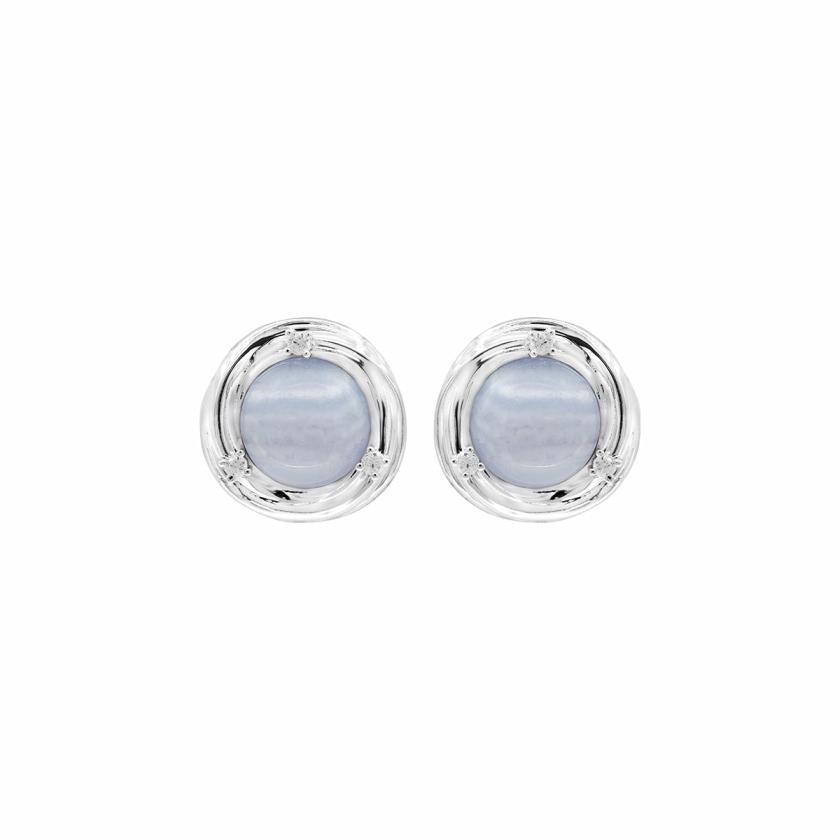 Earrings | Moonquake Blue Striped Agate Stud Earrings With White Zircon Earrings Earrings