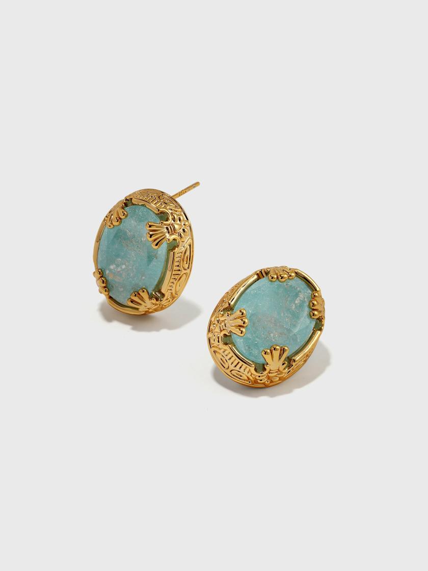 Earrings | Oval Blue Crack Stone Studs Earrings Earrings