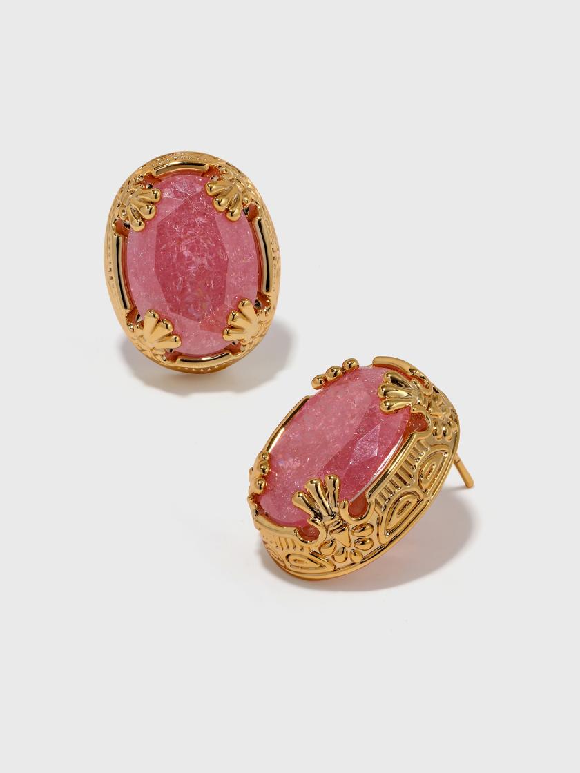 Earrings | Oval Pink Crack Stone Studs Earrings Earrings