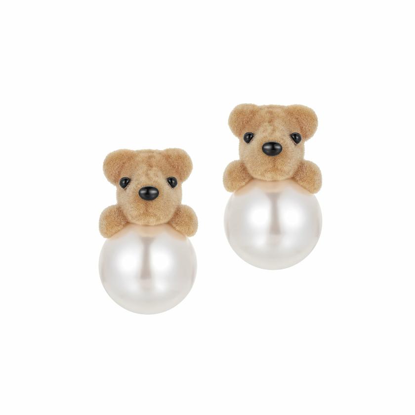 Earrings | Paradise / Flocked Bear Pearl Earrings Earrings Beige Pair ( Pre Order )