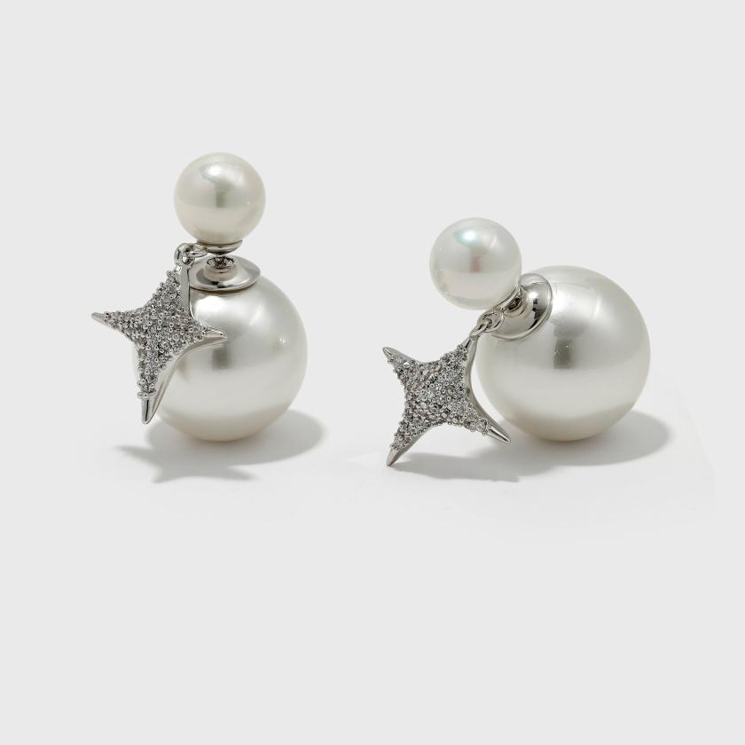 Earrings | Pearl Stud Earrings With Reversible Zircon Starburst Earrings Earrings