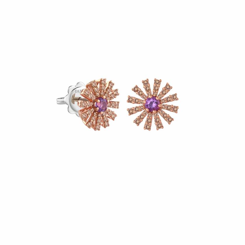 Earrings | Pink Gold, Brown Diamonds And Amethist Earrings, 10 Mm. Earrings Earrings