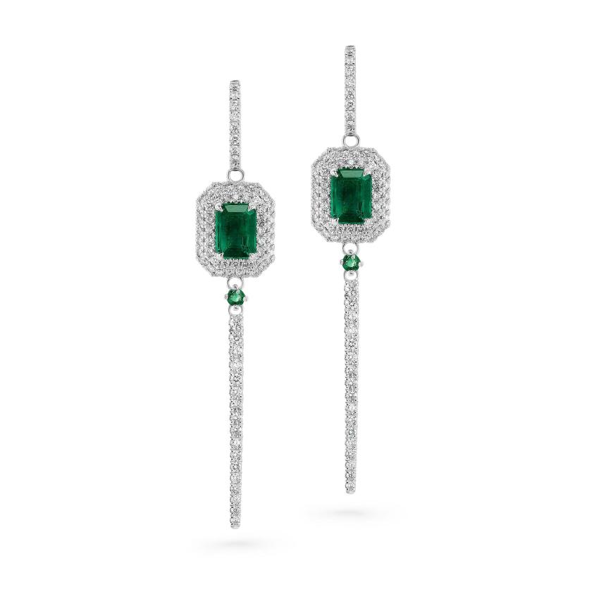 Earrings | Spectrum Emerald Diamond Halo Earrings In 18Ct White Gold Earrings Earrings