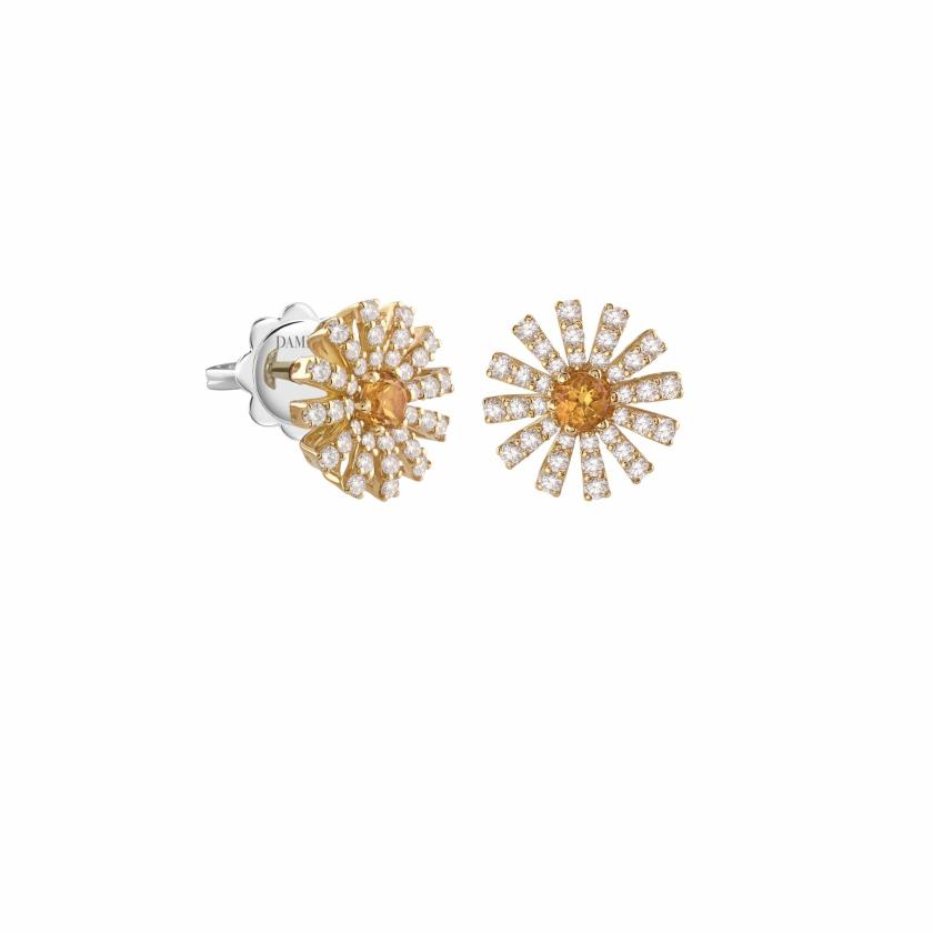 Earrings | Yellow Gold, Brown Diamonds And Citrine Quartz Earrings, 10 Mm Earrings Earrings