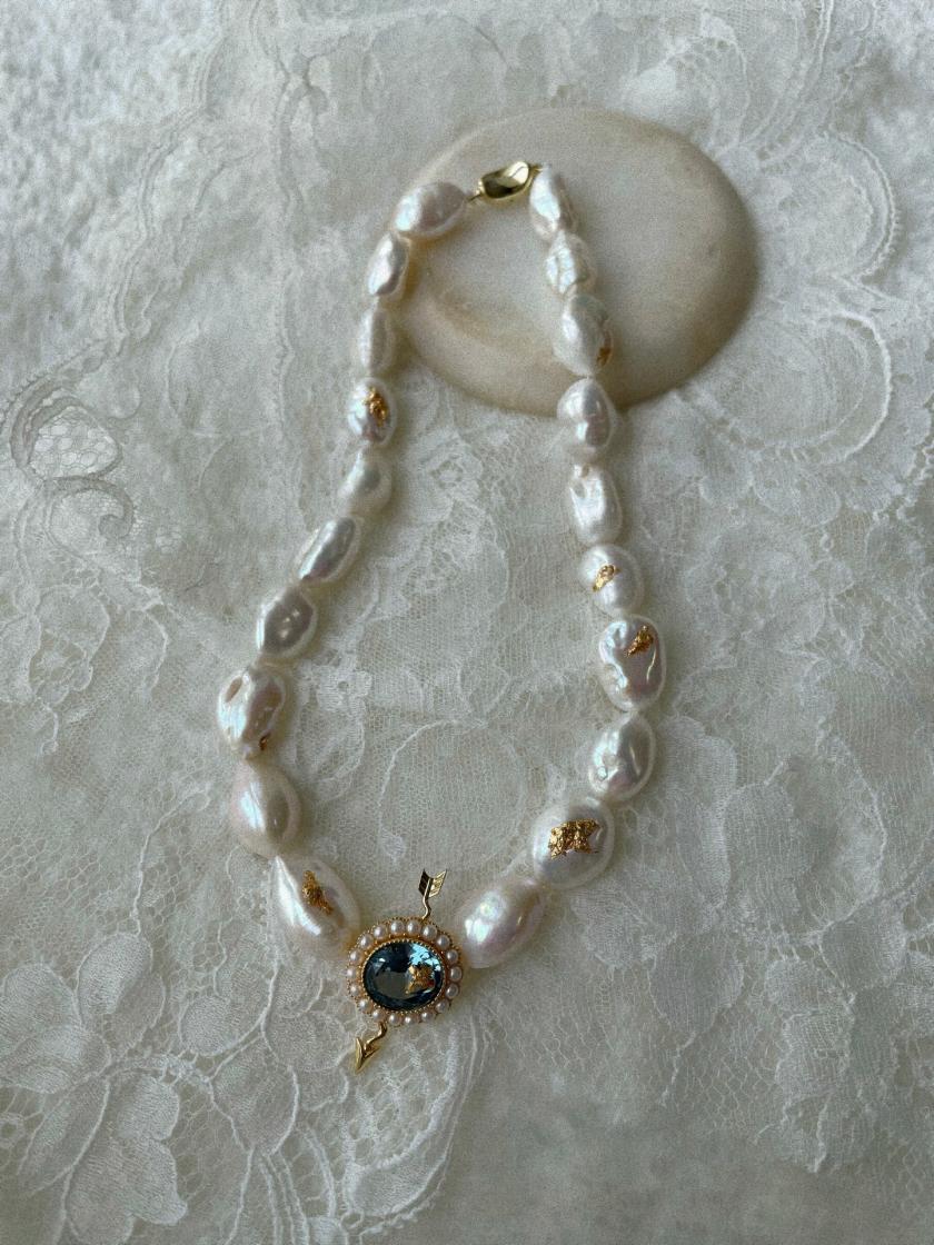 Necklaces | Baroque Pearl Choker With A Broken Crystal Heart(Blue, Gold) Jewelry Blue