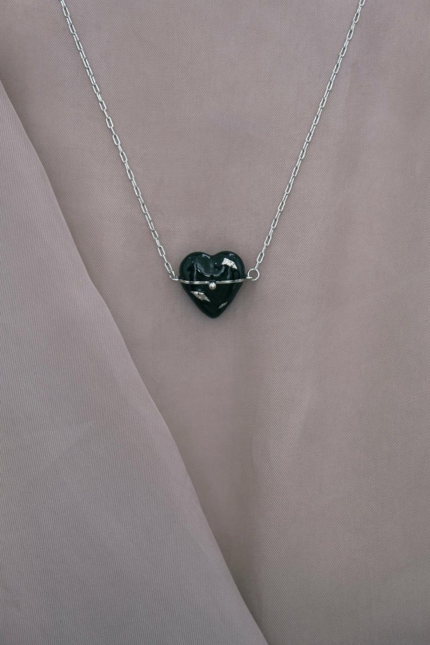 Necklaces | Black Enamel Heart Locket Necklace With Hidden Pearls Jewelry Black