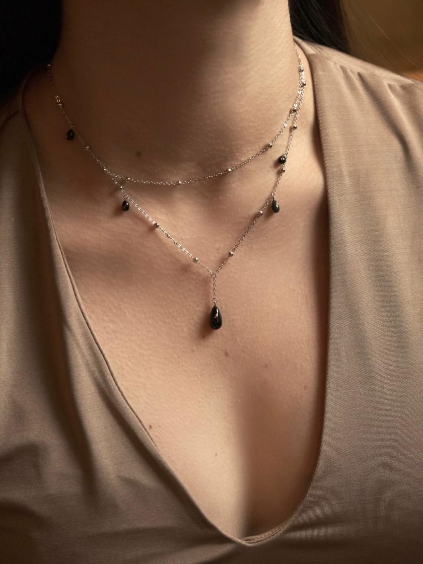 Necklaces | Black Enamel Water Drop Double Layer Necklace Jewelry Black