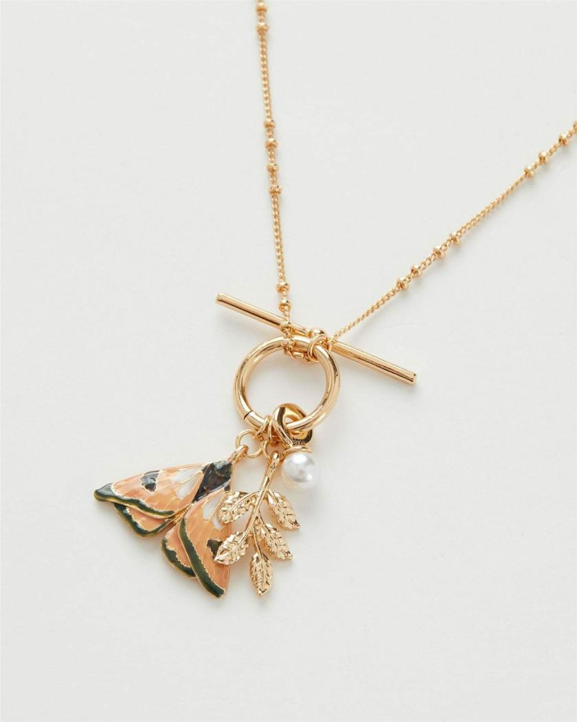 Necklaces | Enamel Moth & Leaf Charm Necklace Jewelry Necklaces