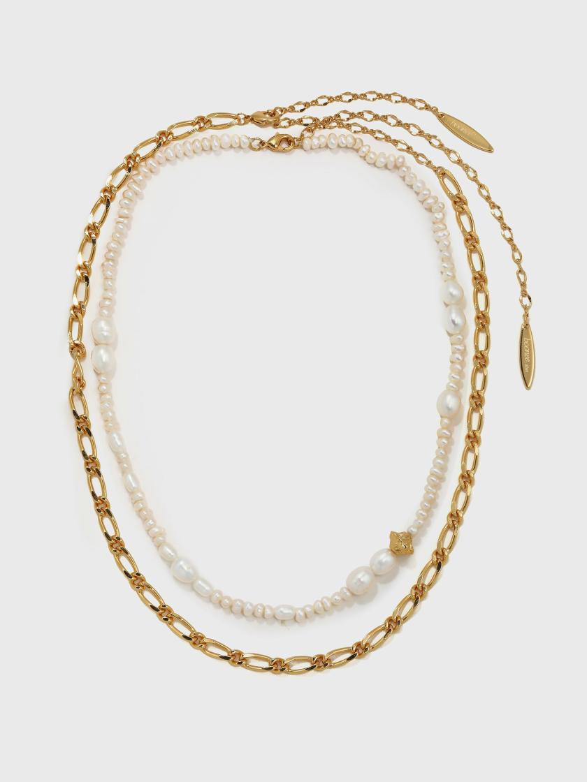 Necklaces | Freshwater Pearl Metal Chain Double Layer Necklace Jewelry gold