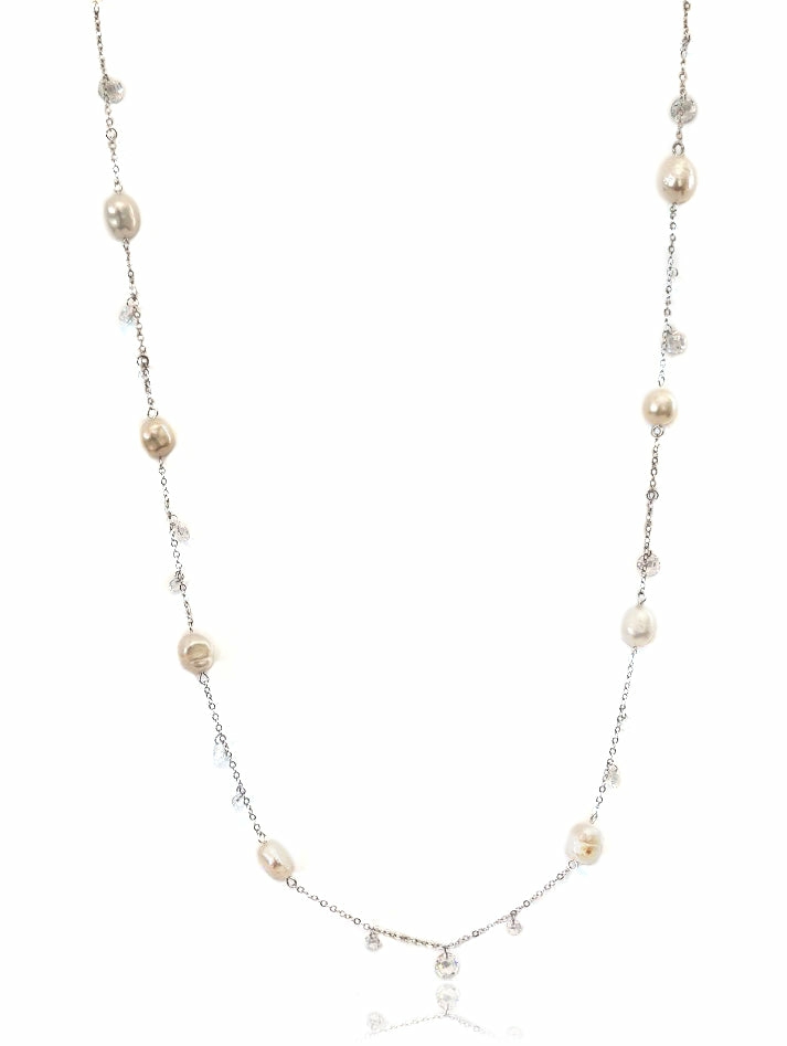 Necklaces | Freshwater Pearl Rhodium Chain Necklace Jewelry Necklaces