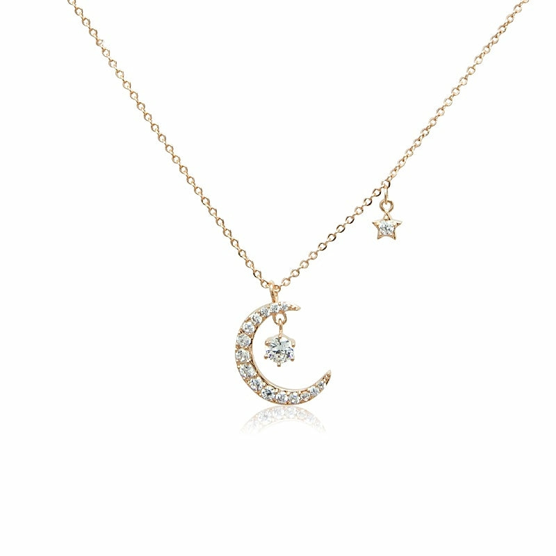 Necklaces | Moon & Star Cubic Zirconia Necklace Jewelry Necklaces