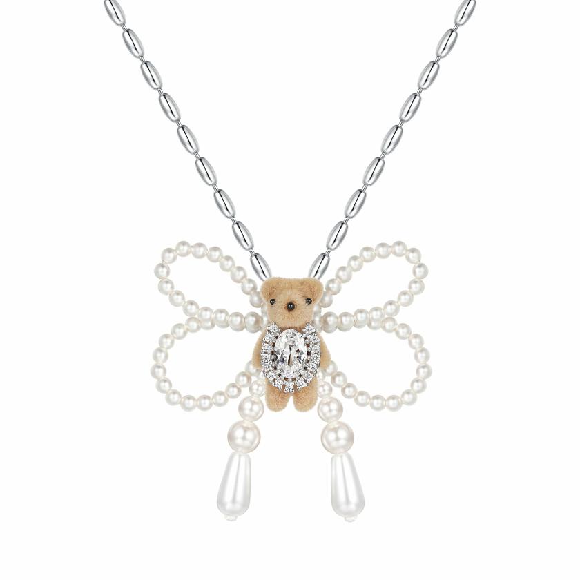 Necklaces | Paradise / Mini Flocked Bear Pearl Bowknot Necklace Jewelry Necklaces