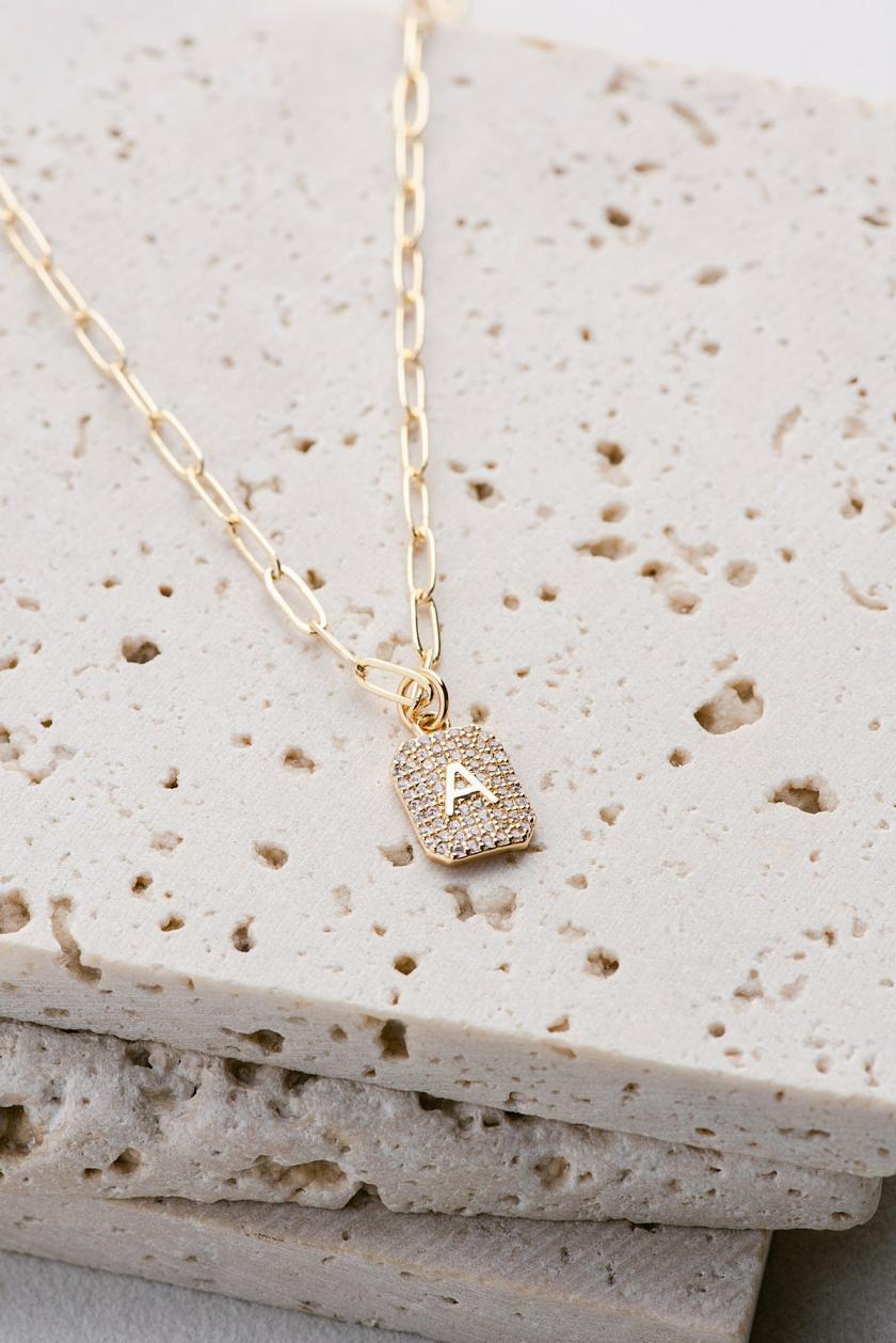 Necklaces | Pave Crystal Initial Necklace Jewelry Necklaces