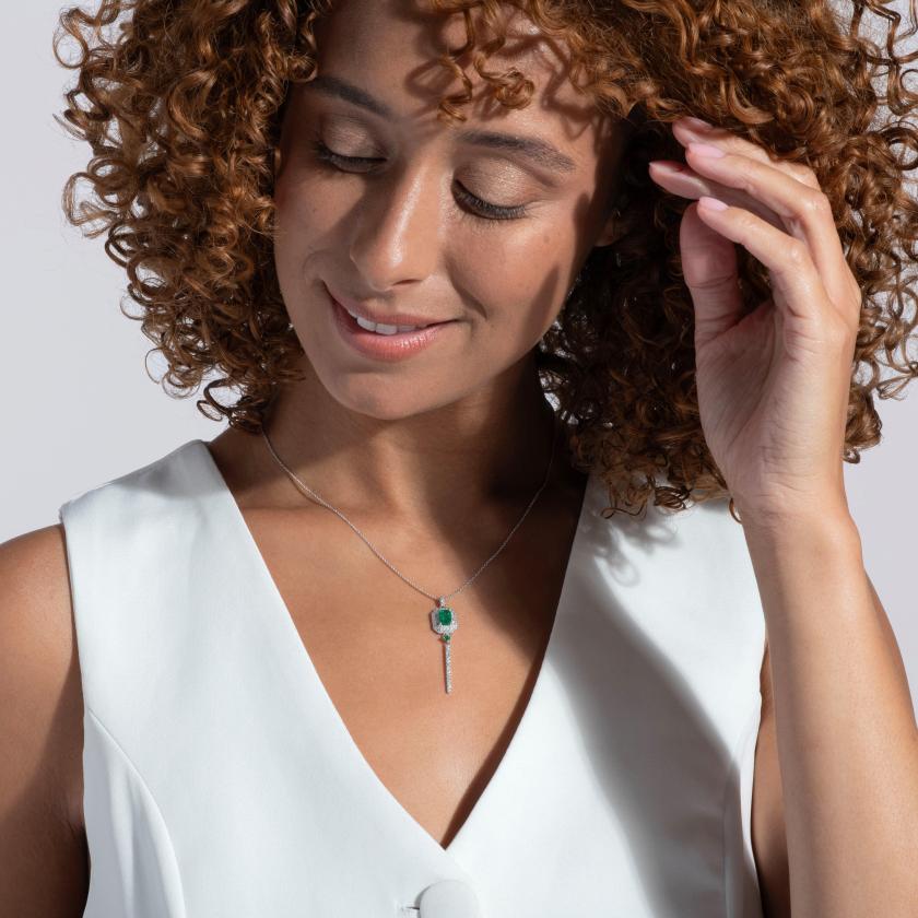 Necklaces | Spectrum Emerald Diamond Halo Necklace In 18Ct White Gold Jewelry Necklaces