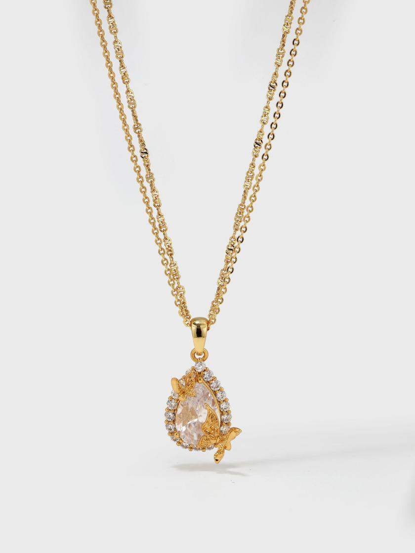 Necklaces | Teardrop-Shaped Double-Layer Butterfly Necklace Jewelry gold