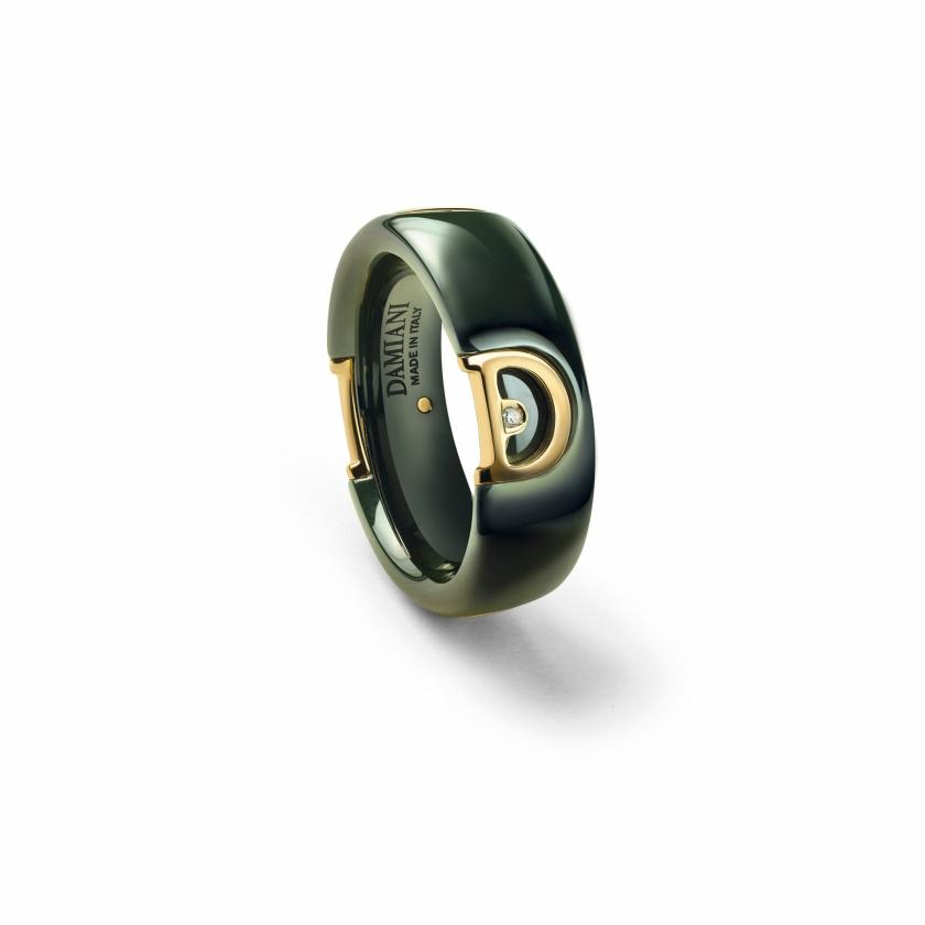 Rings | Green Ceramic And Yellow Gold Ring With Diamond, 7 Mm. Rings