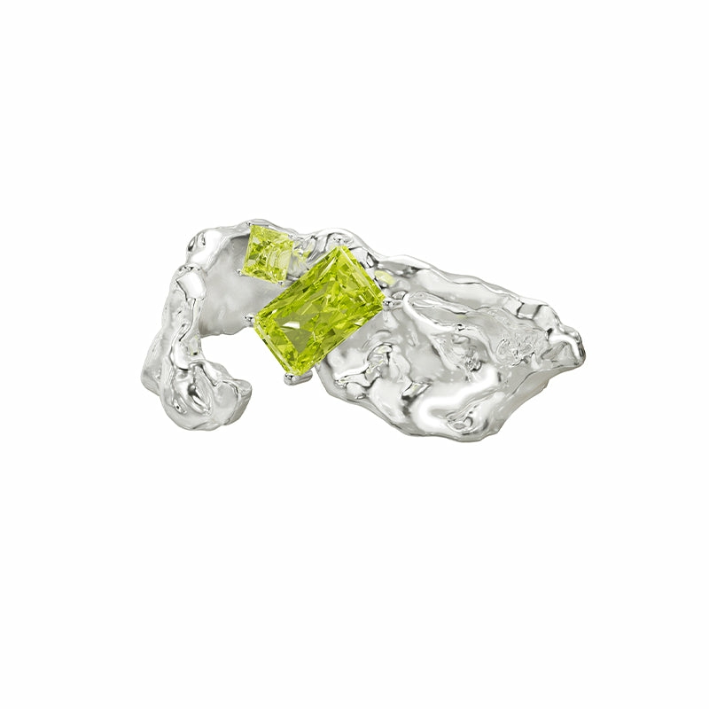 Rings | Mumbling Yellow-Green Zircon Liquid Texture Open Ring Jewelry Rings