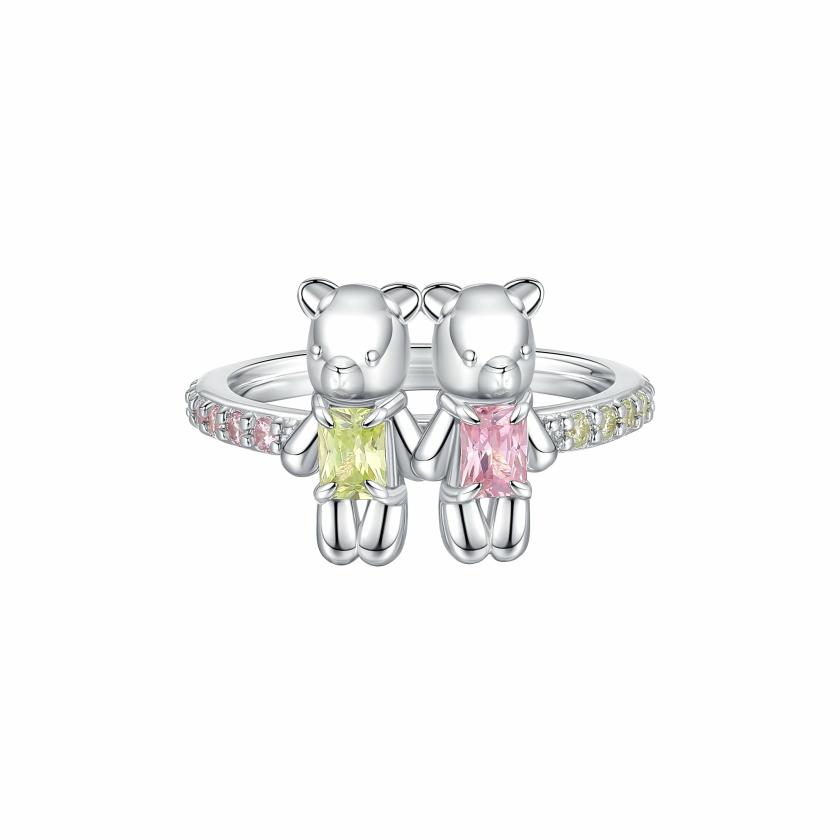 Rings | Paradise / Bear Holding Hands Inlaid Stone Ring Jewelry Pink & Green