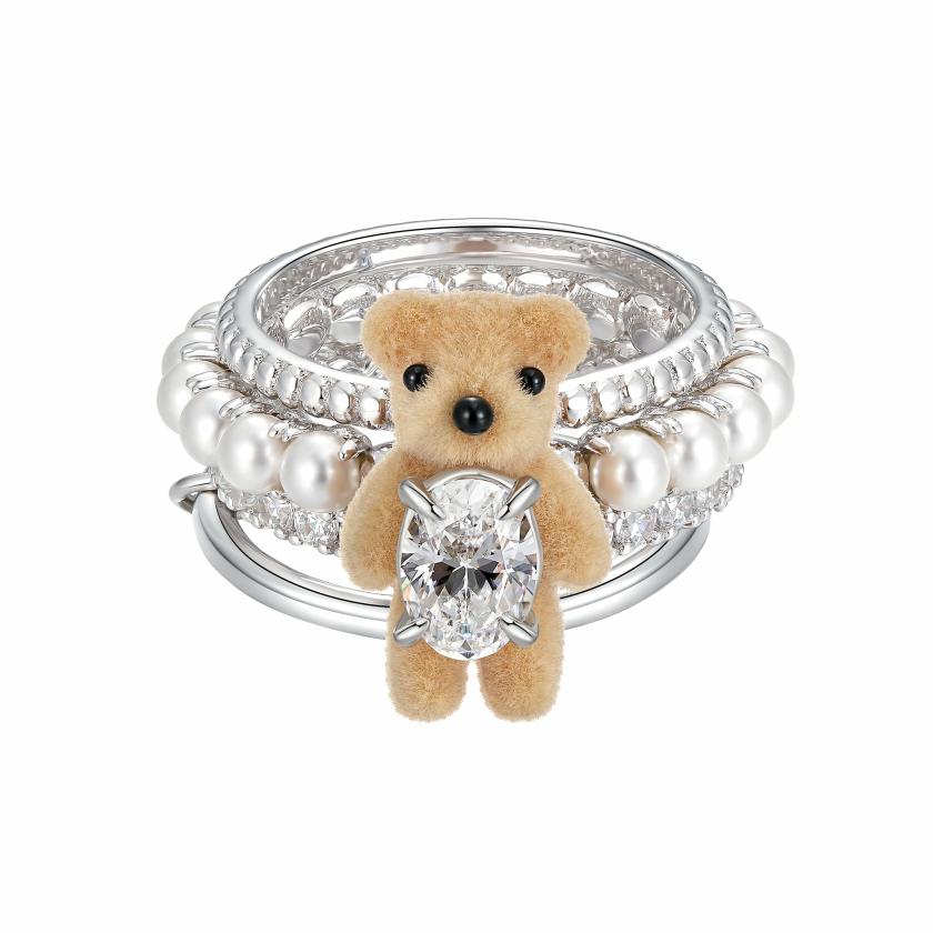 Rings | Paradise / Mini Flocked Bear Layers Pearl Ring Jewelry Rings