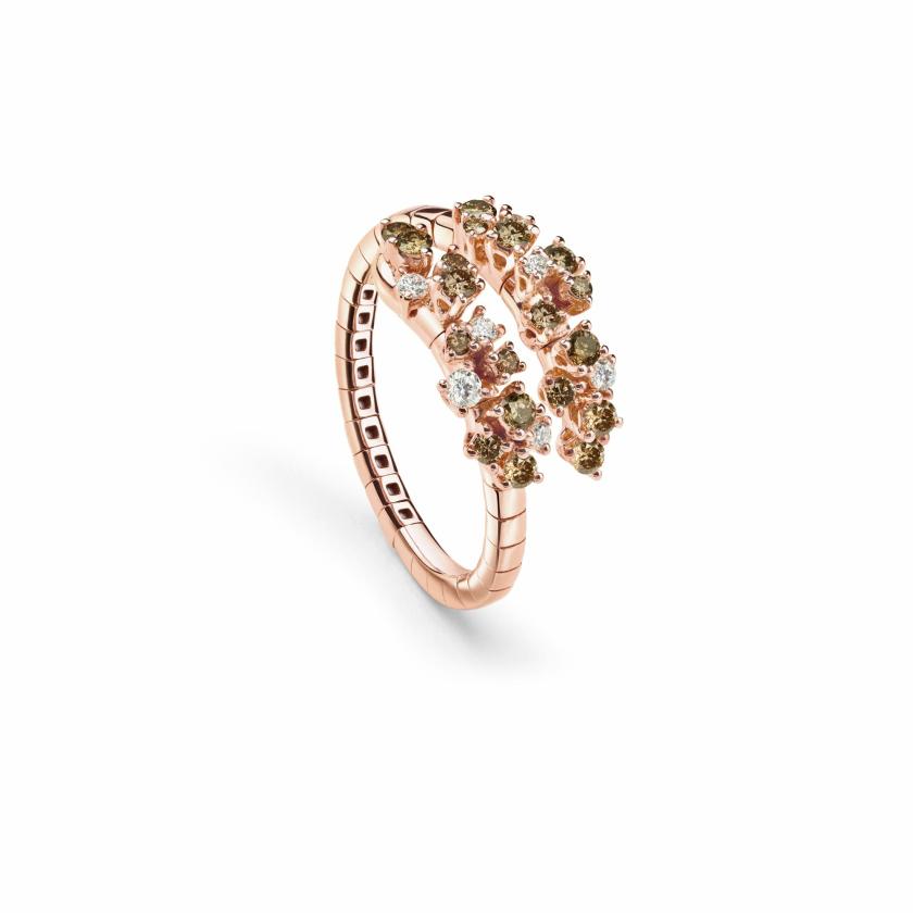 Rings | Pink Gold Ring With White And Brown Diamonds Jewelry Rings