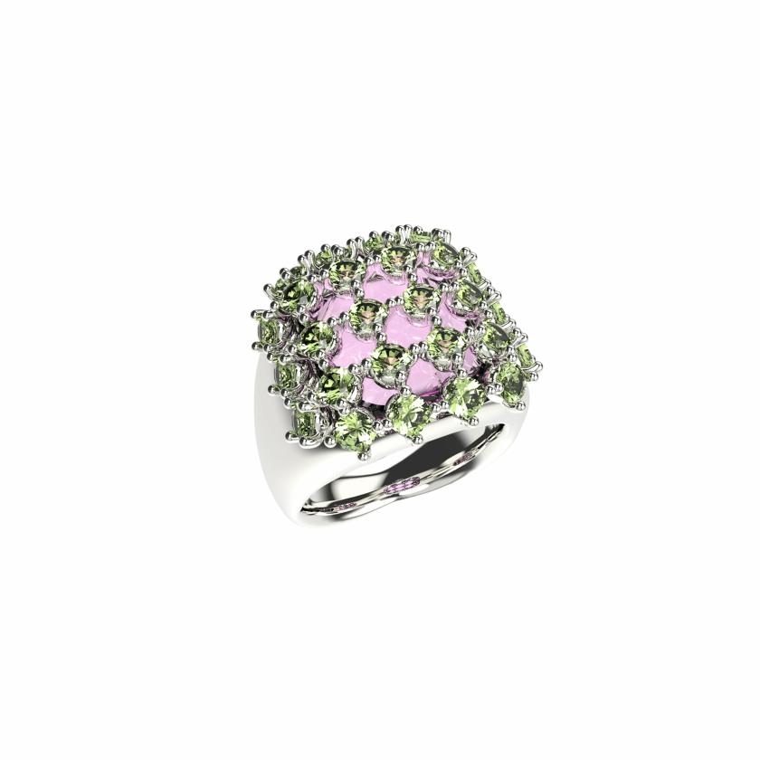 Rings | Ripple / Grid Gem Square Ring Jewelry Pink & Green