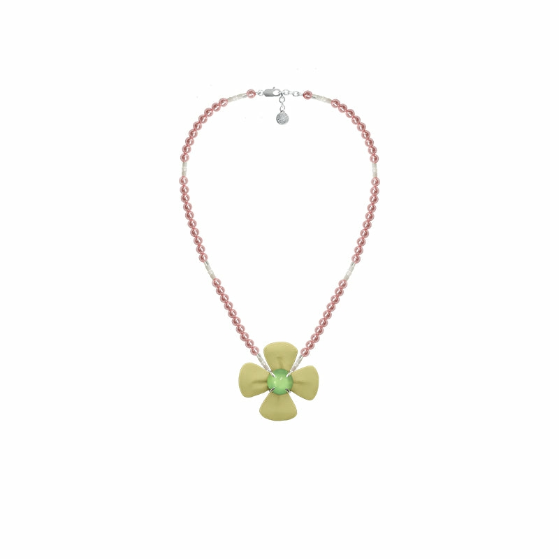 Necklaces | Comfort Zone Yellow Leather Flower Necklace With Prasiolite And Shell Pearls